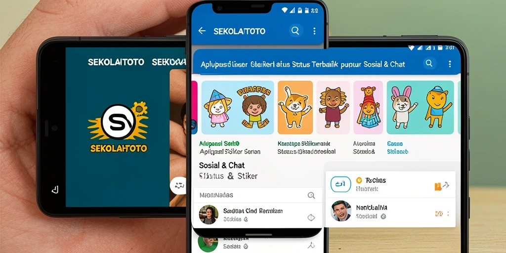 Tampilan antarmuka aplikasi SEKOLAHTOTO dengan beragam stiker.