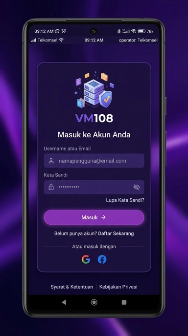 Tampilan halaman login vm108